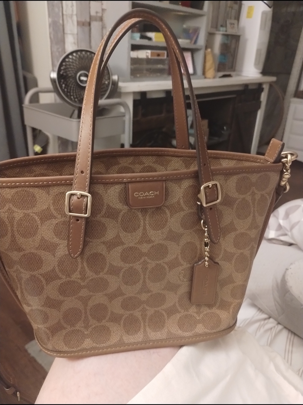 Coach Brown Signature Tote with Leather Trim Taxi Tote 21